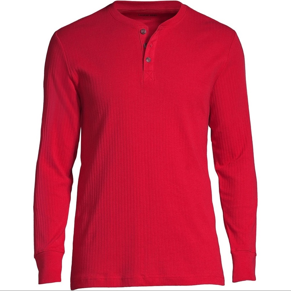 NWOT - LANDS END - Long Sleeve Knit Rib Pajama Henley - Men S